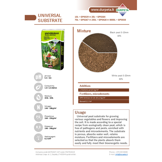 4elementsТорфяной субстрат UNIVERSAL 10L Durpeta VdX, изображение 2