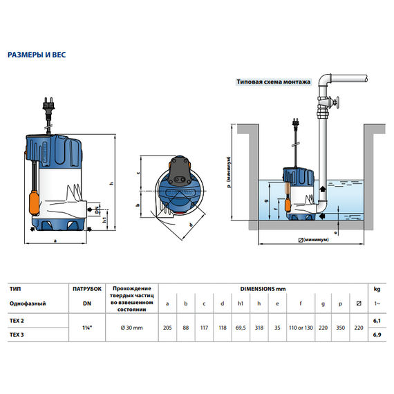 Дренажный насос Pedrollo TEX 3 0,55 kW, изображение 2