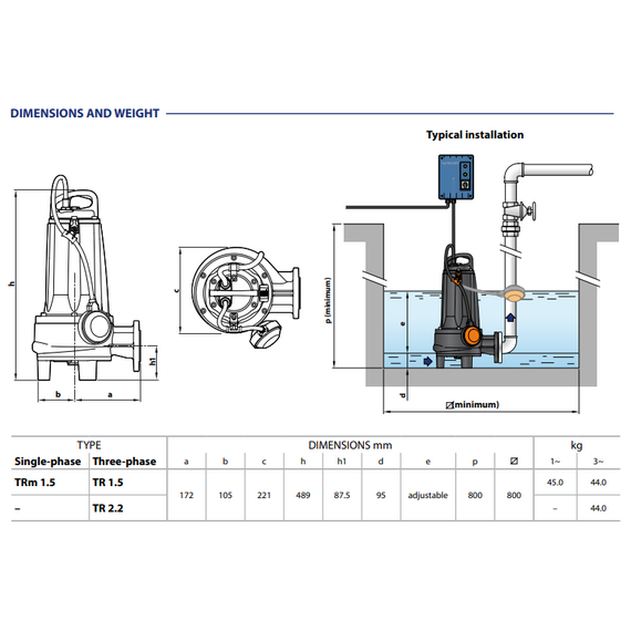 Дренажный электронасос с режущим механизмом Pedrollo TRITUS TR1.5 1,5 kW, изображение 6