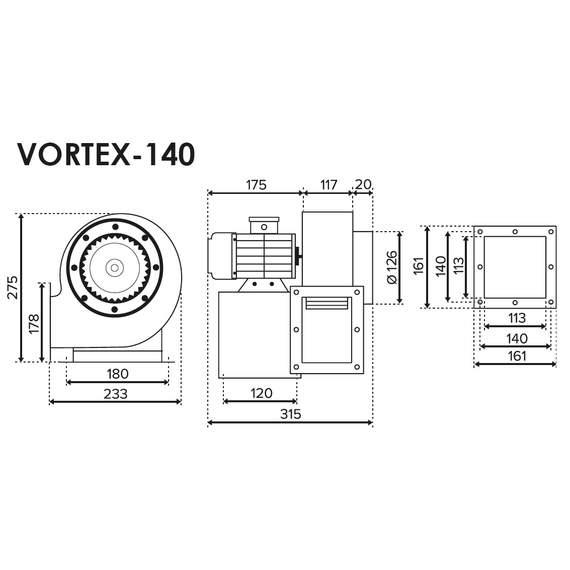 Вентилятор радиальный VORTEX 140 220V Лв0 4полюс VentEurope, изображение 2
