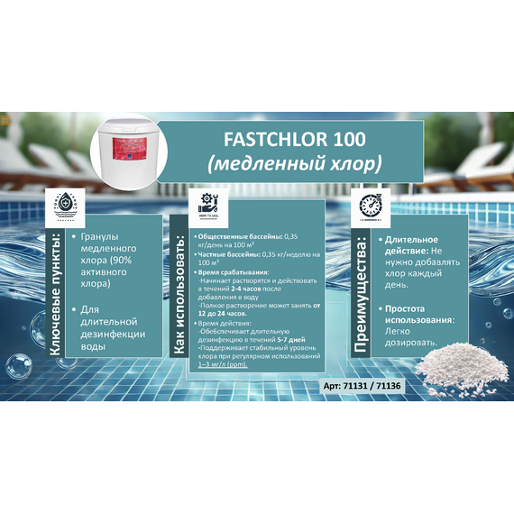 Медленный Трихлор стабилизированный, гранулы 90% Fastchlor 100, 25 кг, изображение 2