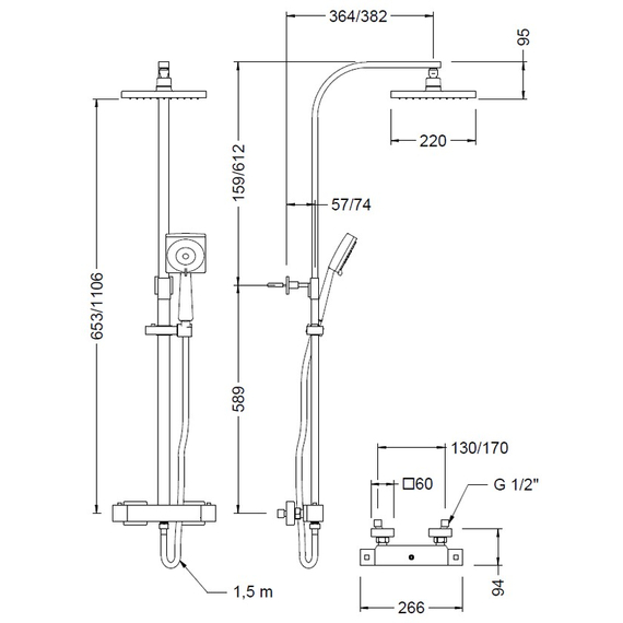 4elementsДушевая стойка раздвижная с комплектом и термостатом KENJO Genebre, изображение 2