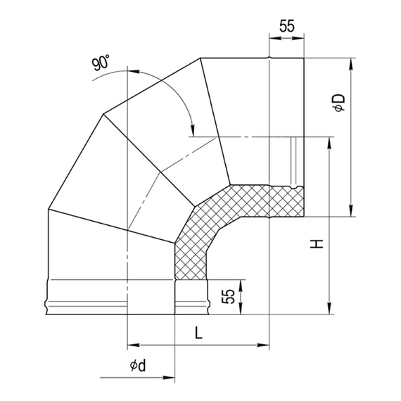 4elementsСэндвич-колено для дымохода 90° Ferrum (430/0,5мм) D130x200, изображение 7