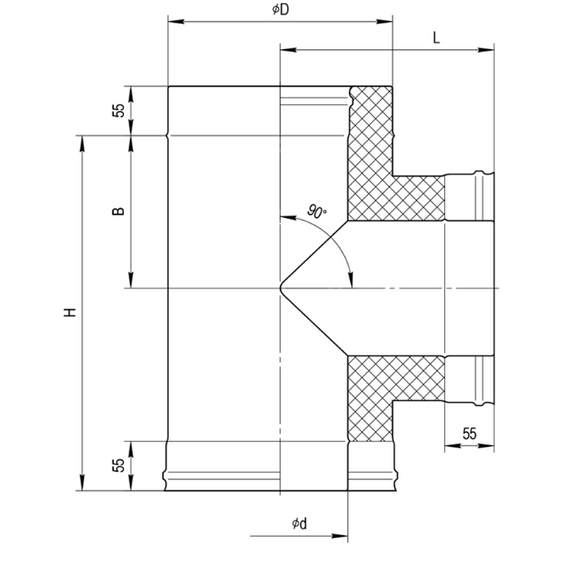4elementsСэндвич-тройник для дымохода 90° Ferrum (430/0,8) D150x210, изображение 15