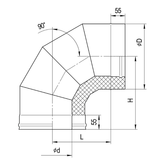 Сэндвич-колено для дымохода 90° Ferrum (430/0,5мм) D180x280, изображение 7