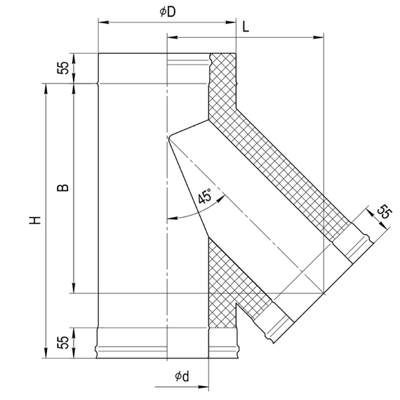 Сэндвич-тройник для дымохода 135° Ferrum (430/0,5) D180x280, изображение 2