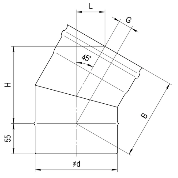 4elementsКолено угол на 135° для дымохода (2 секции) Ferrum D115 (0,8мм), изображение 5