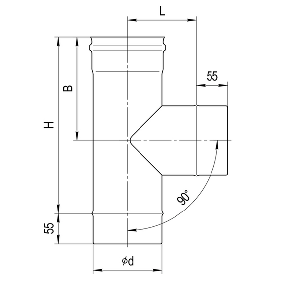 4elementsТройник-К на 90° для одностенного дымохода Ferrum D115 (0,8 мм), изображение 5