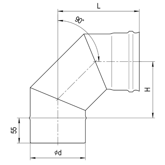 Колено угол на 90° для дымохода (3 секции) Ferrum D130 (0,5мм), изображение 6