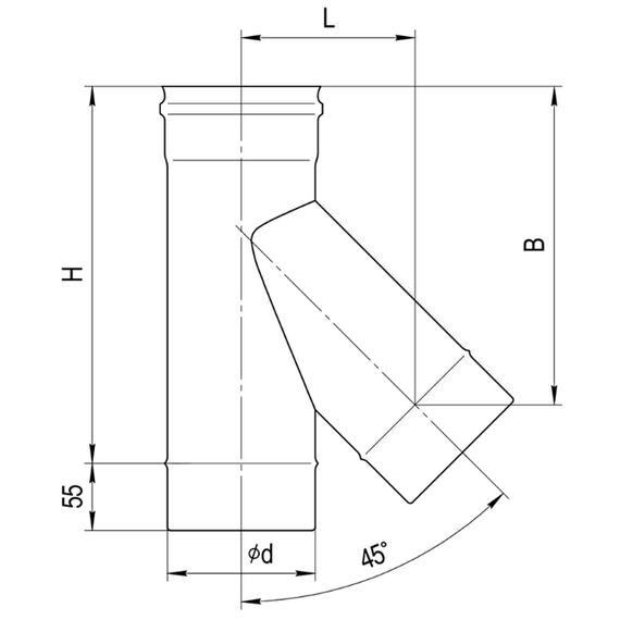 Тройник-К на 135° для одностенного дымохода Ferrum D130 (0,5 мм), изображение 4
