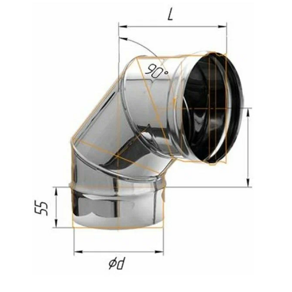 4elementsКолено угол на 90° для дымохода (3 секции) Ferrum D150 (0,8мм), изображение 3