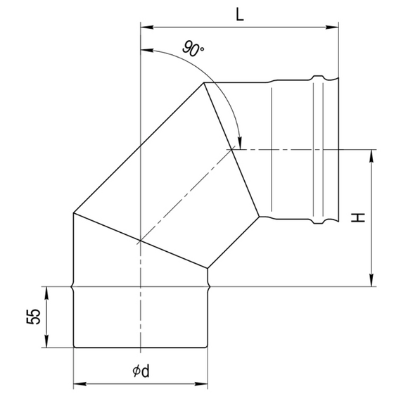 4elementsКолено угол на 90° для дымохода (3 секции) Ferrum D150 (0,8мм), изображение 6