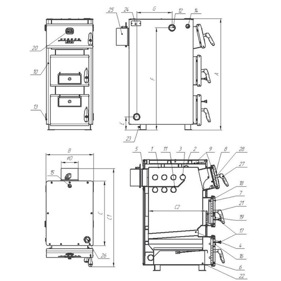 4elementsТвердотопливный котел 28 кВт Теплодар Куппер ПРО 28 (2.0), изображение 3