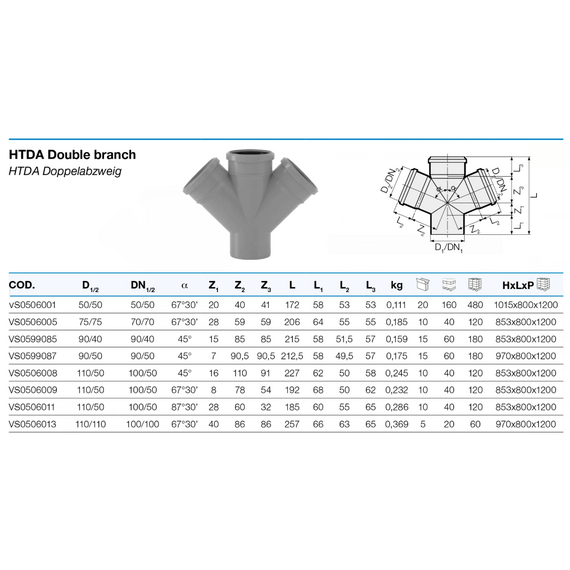4elementsКрестовина одно плоскостная  110/50 угол 67° HTDA Valsir, изображение 2