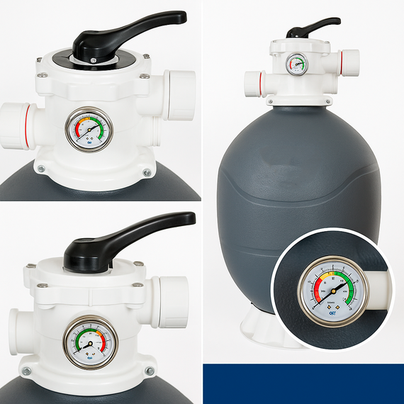 4elementsФильтр песочный для бассейна KUBBER NEP500; 10m3/h, с верхним клапаном 1,5"/50мм с зажимом, изображение 2
