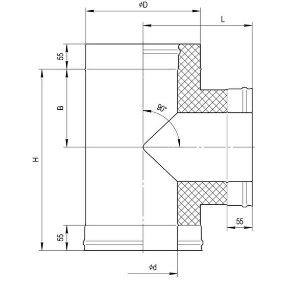 Сэндвич-тройник для дымохода 90° Ferrum (430/0,5) D150x210, изображение 7