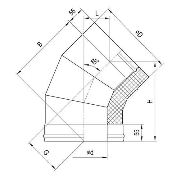 Сэндвич-колено для дымохода 135° Ferrum (430/0,5мм) D180x280, изображение 4