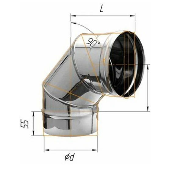4elementsКолено угол на 90° для дымохода (3 секции) Ferrum D150 (0,8мм), изображение 3