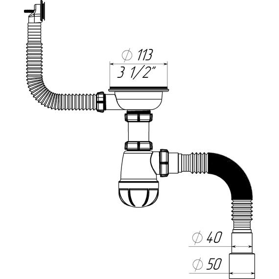 4elementsSifon cu scurg. rotund pentru chiuv. 3 1/2'' x 40 si racord extens. 40х40/50, Aquant, изображение 2