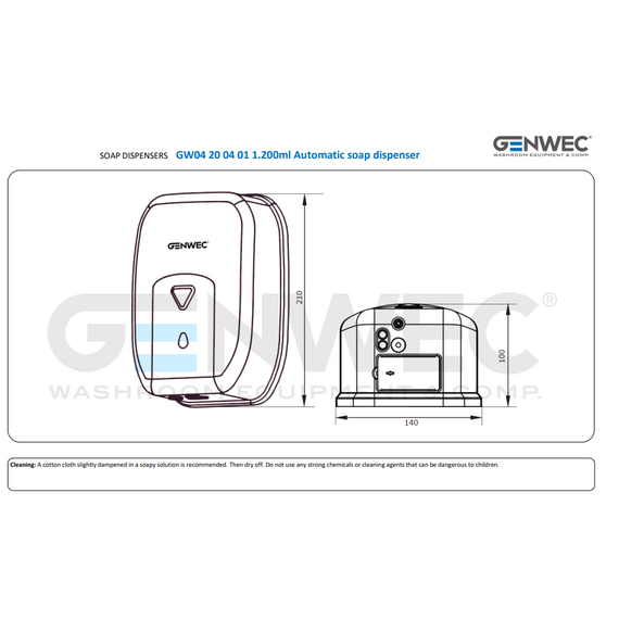 4elementsDozator de săpun 1.2l  inox sensor Genwec, изображение 2