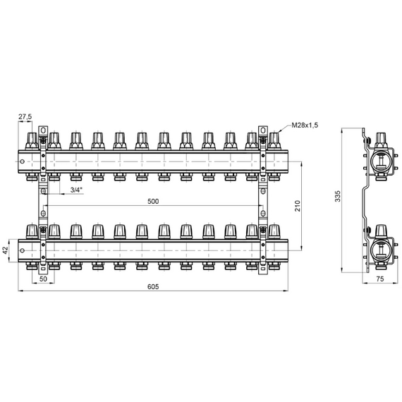 Коллектор для тёплого пола 1"x 12 вывод. ICMA, изображение 3