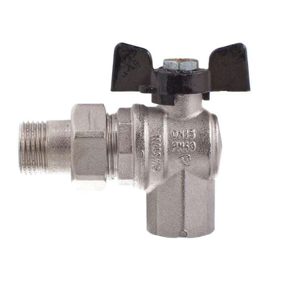 Шаровый кран бабочка 1/2" с американкой угловой Oregon Bugatti, изображение 2