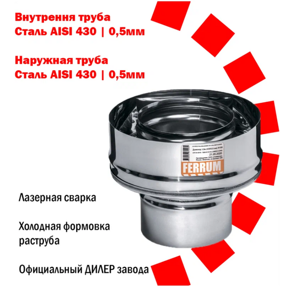 Старт-сэндвич для дымохода Ferrum (430/0,8) D115х200, изображение 3