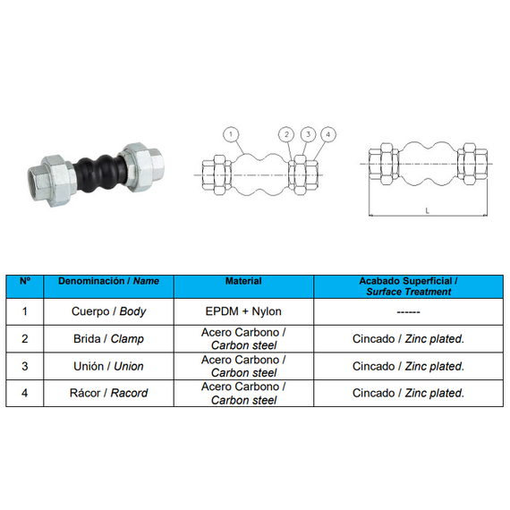 4elementsCompensator de mufa cu imbinare de filet 1 1/4" Genebre, изображение 2
