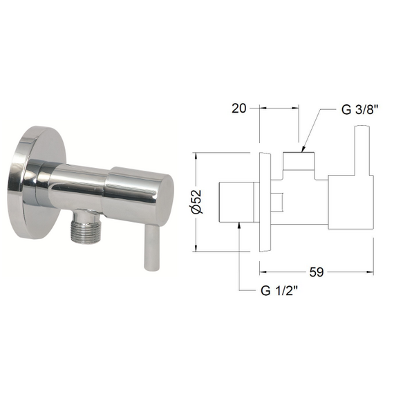 Подводной кран (угл. круглый) 1/2''х1/2'' TAU Genebre, изображение 2