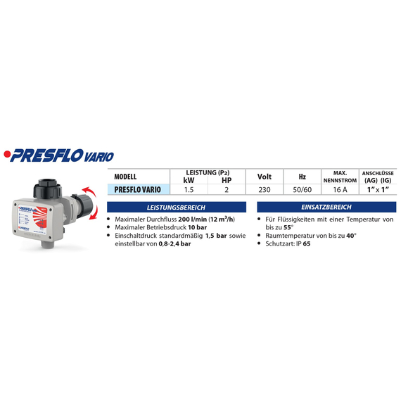 4elementsRegulator electric de presiune PRESFLO VARIO (1.5 kW) Pedrollo, изображение 2