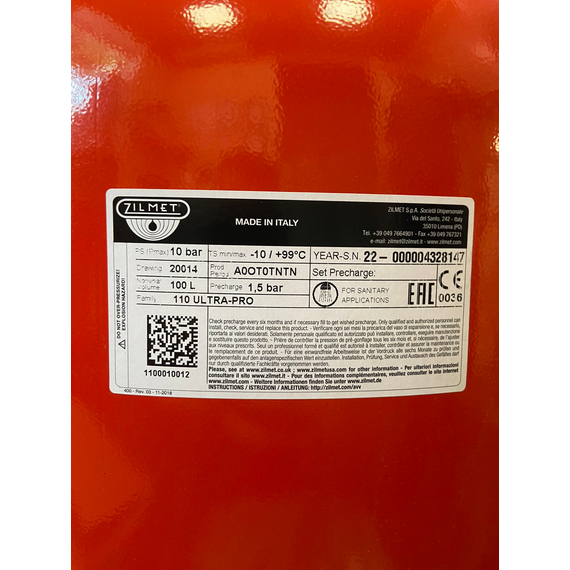 4elementsРасширительный бак Ultra-Pro 100L 1" G (Red) вертикальный Zilmet, изображение 4