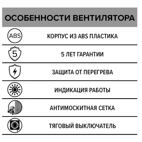 Осевой вытяжной вентилятор с сеткой и шнурком ERA 4S-02 D100 White, изображение 5
