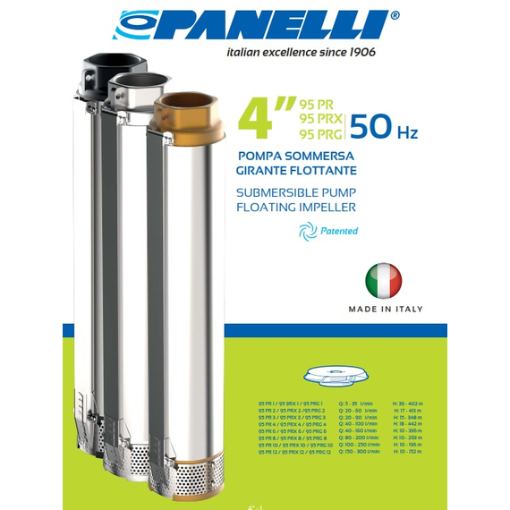 Погружной насос Panelli 4'' 1,5kW 2HP 95 PR6 N/12 400V, изображение 8