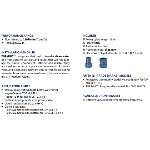 Погружной насос с многолопастным колесом Pedrollo TOP MULTI 3 0,55 kW, изображение 10