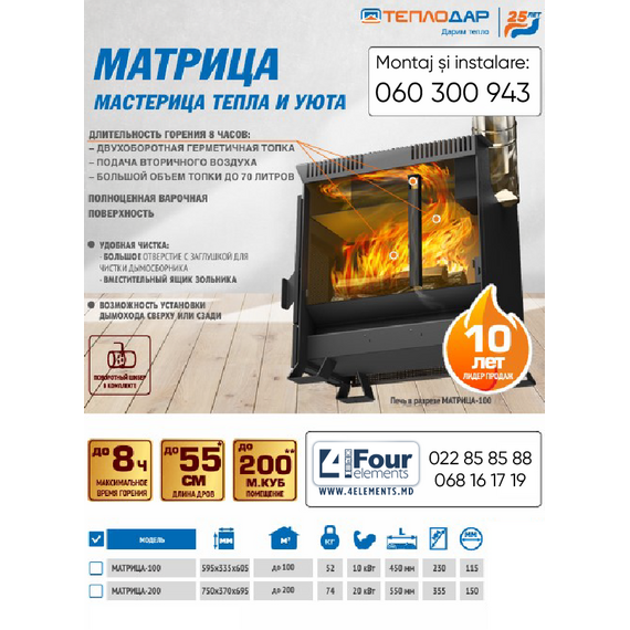 Отопительно-варочная печь Теплодар МАТРИЦА-200 (1.1) 20 kW, изображение 5