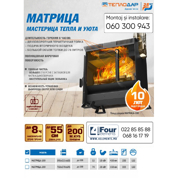 Отопительно-варочная печь Теплодар МАТРИЦА-100 10 kW, изображение 5