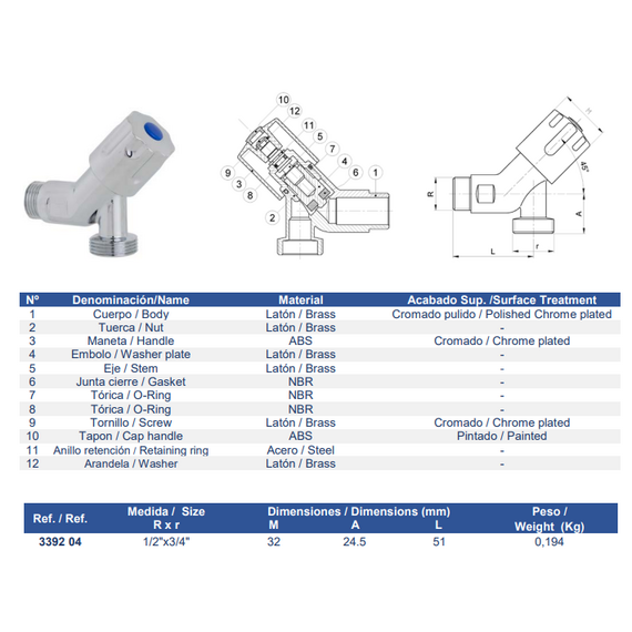 4elementsRobinet unghiular 1/2"x3/4" (TEK) p/u masina de spalat Genebre, изображение 2