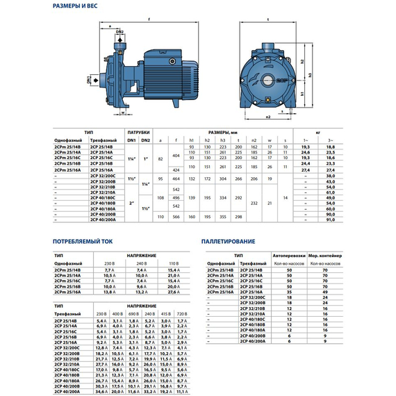 4elementsPompă centrifugă cu două rotoare Pedrollo 2CPm25/16A 2,2 kW, изображение 4