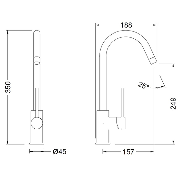 4elementsBaterie pentru bucătărie Genebre TAU Black Cold Start (gura de scurgere 350mm), изображение 2