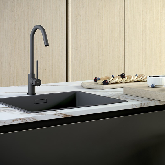 4elementsBaterie pentru bucătărie Genebre TAU Black Cold Start (gura de scurgere 350mm), изображение 3