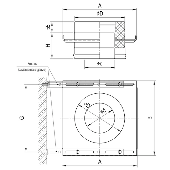Площадка монтажная для двустенного дымохода Ferrum D130x200 (1,5мм), изображение 3