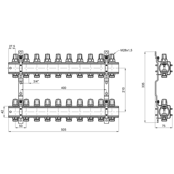 Коллектор для тёплого пола 1"x 10 вывод. ICMA, изображение 3