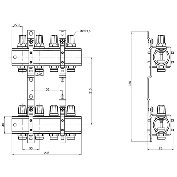 Коллектор для тёплого пола 1"x 4 вывод. ICMA, изображение 3