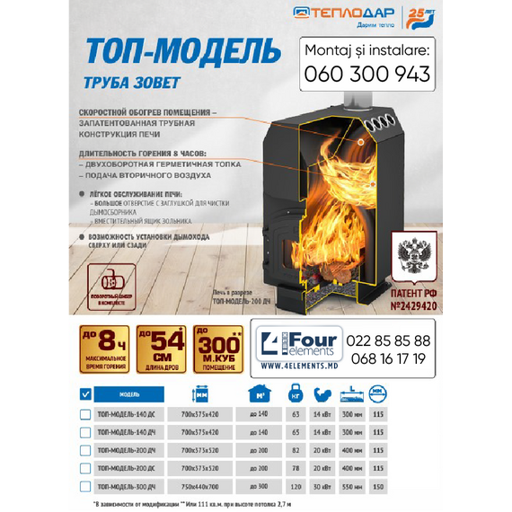 Трубная отопительно-варочная печь Теплодар ТОП-140 ДС 14 kW, изображение 5