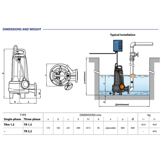Дренажный электронасос с режущим механизмом Pedrollo TRITUS TRm1.5 1,5 kW, изображение 5