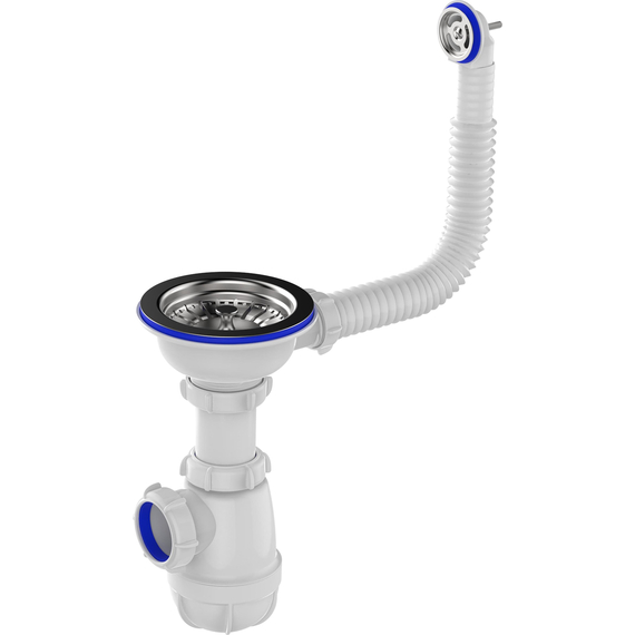 Сифон для мойки 3 1/2" х 40 с круглым переливом белый, Aquant