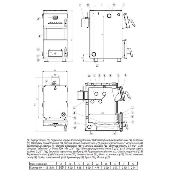 4elementsCazan pe combustibil solid Teplodar Kupper OK-15 (2.0) 15 kW, изображение 3