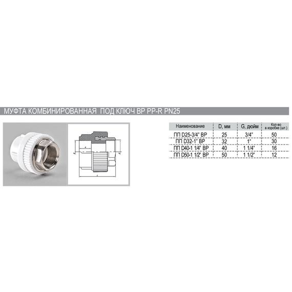 Муфта комбинир. 32х1'' M PN25 (под ключ) РВК (16), изображение 2